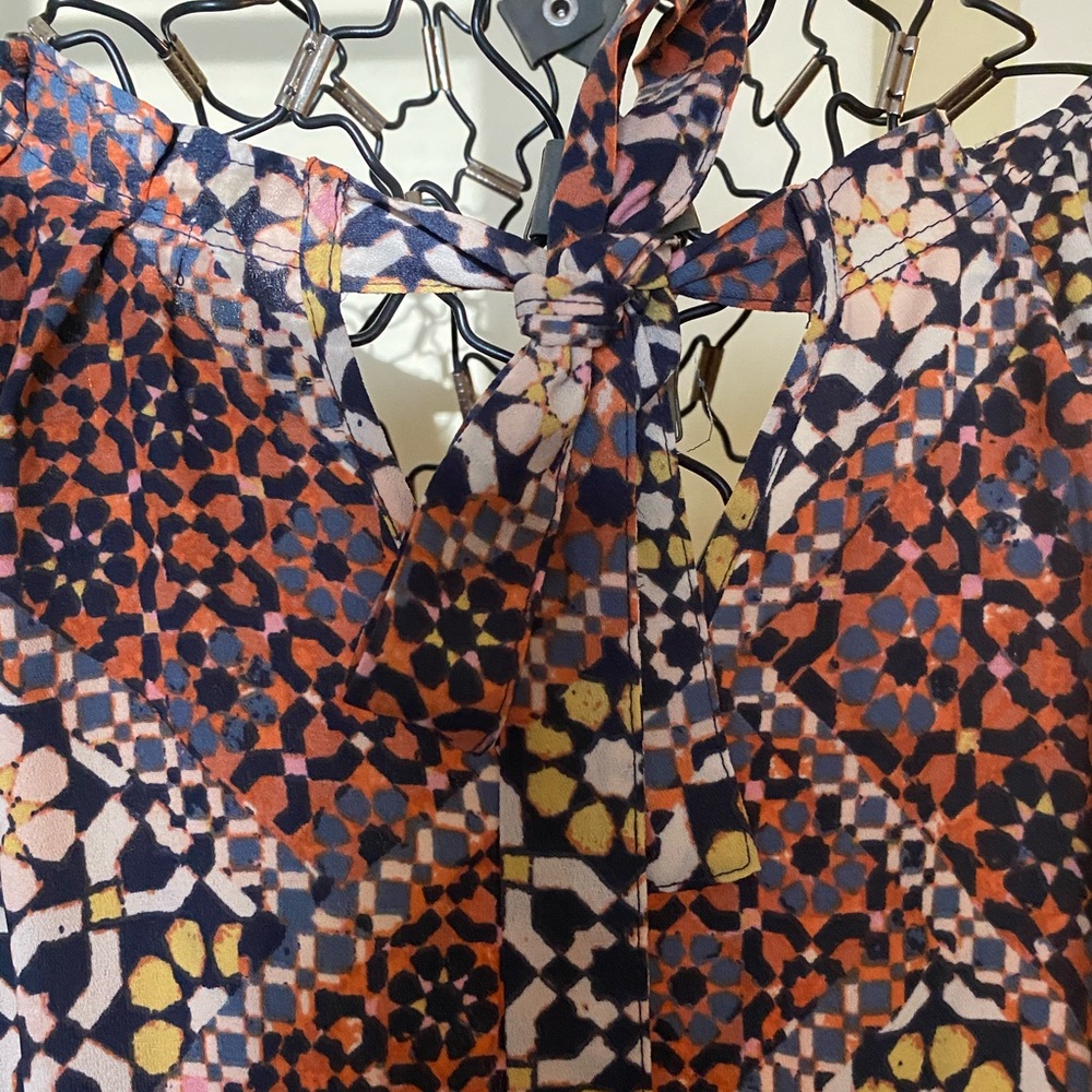 Lauren Conrad Pleated Abstract Mosaic Print Shift Dress  XXL, Peachy Orange - Picture 2 of 9